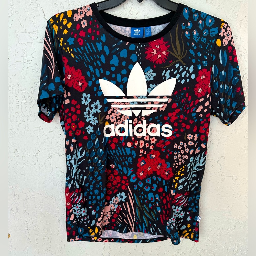 Adidas Floral T-Shirt Size Small with Adidas Logo